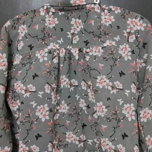 Grey floral Crepe Shirt