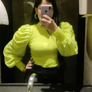 Puff Sleeves Lime Green Top