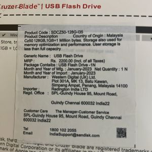 San disk 128GB Cruder Blade