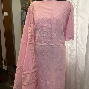 Unstitched Pink Chikankari Kurti