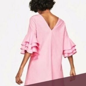 Zara Pink Ruffle Shift Dress (Made In Morocco)