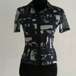 Y2k Shein Graphic Print Mesh Shirt