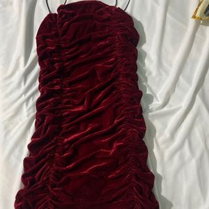 Maroon Velvet Straight Fit Short Dress