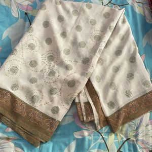 White Synthetic Saree