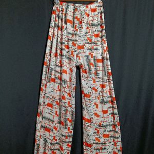 White and Multicolour Casual Pant (Women)