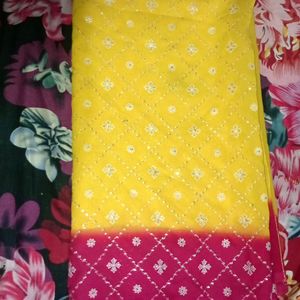 Trend New Style Yellow And Pink Combination Saree