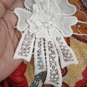 6 PC White Embroidered Flower