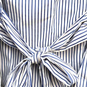 Blue Striped White Balloon Sleeve Top