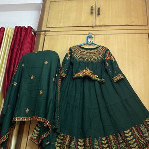 Designer Bottel Green Lehanga For Mehendi Function