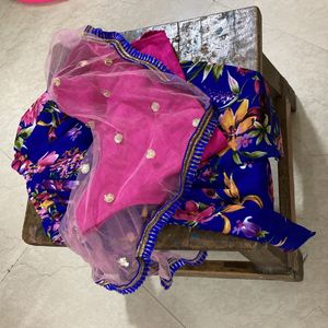 Girls Pink Floral Print Dhoti And Kurta Set