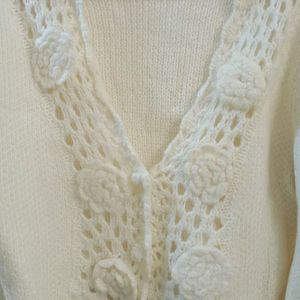 V Neck Crochet Knit Cardigan