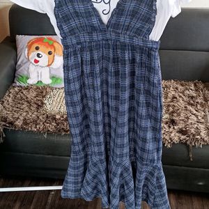 Checked Flare Dress With T Shirt Attached