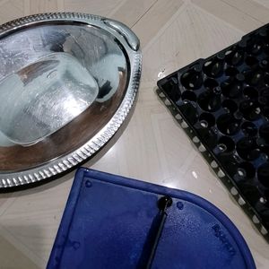 3 Set eags & Glass Trays & vegetable Cutter