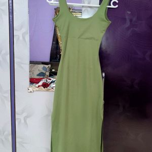 Light Green Slit Midi Party Dress