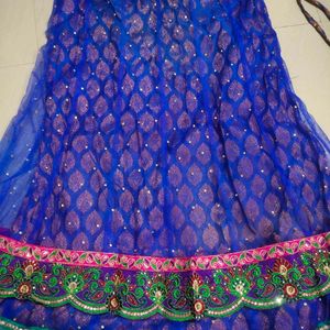 Embroidered Blue Silk Blend Ethnic Skirt