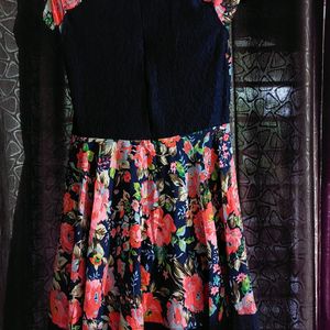 Floral Print Dress With Mesh Detail