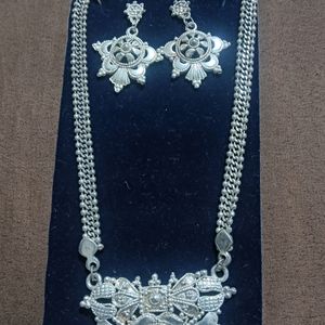 Silver Look Artificial Necklace And Earrings