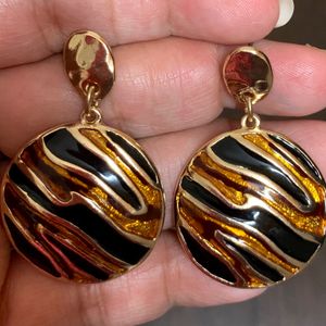 Black And Golden Metallic Earrings