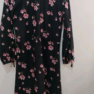 Floral Print Black Color Mini Dress