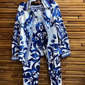 Bold Printed Blue And White Co-Ord