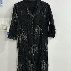 Casual Printed Black Kurta by Rangmanch