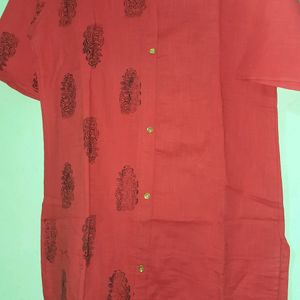 Red Hand Block Print Kurta