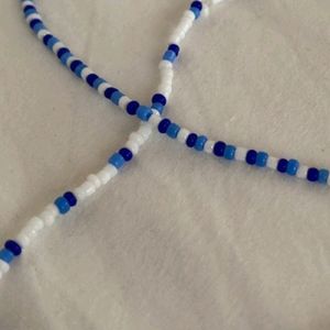 2 BLUE AND WHITE BEADED BRACELET