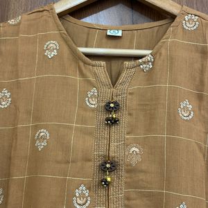 Brown Stylish Lurex Embroidery Kurta