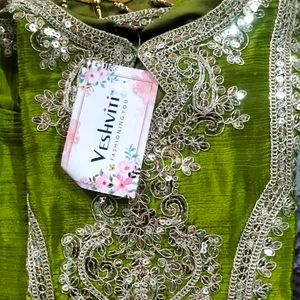 Olive Green Women Designer Kurta, Dupata & Bottom