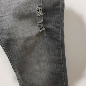 Stretchable Grey Rugged Style Denim Jeans