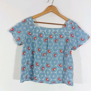 Blue Embroidered Casual Top (Women)