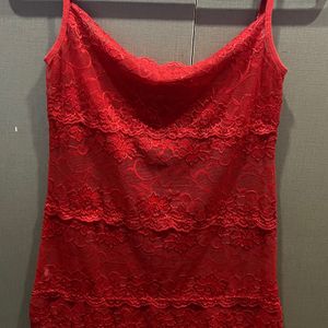 Red Sheer Lace Camisole.