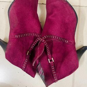 Maroon Pointed Heels Boots WIth Zip