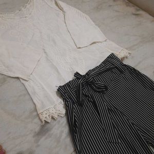 White Top With Stripes Trouser