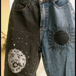 URBANIC Y2K Patchwork Sun Moon Print Jeans