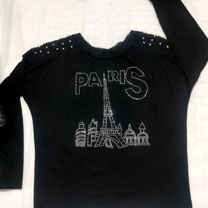 Black casual Wear Top With Embellishment