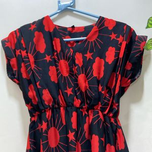 Summer Print Red And Black Dress