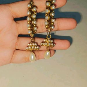 Golden Colour With Pearl Earrings
