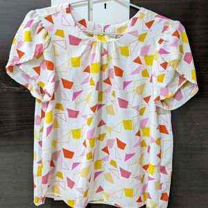 Dressberry | White Pink Geometric Top | Size M