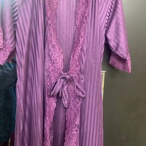 Purple Satin Robe Top Nightwear