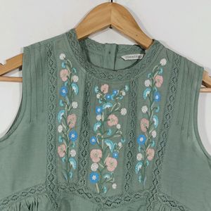 Sage Green Embroidered Casual Top (Women)