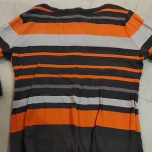 Strips Orange Grey T Shirt Woman