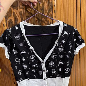 Cutesy Black White Crop Shirt