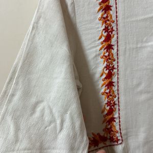 Sangria Off White Embroidery Kurtha