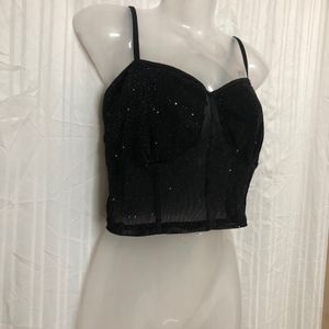 SHEIN Allurite Sequin Mesh Bustier Crop Cami Top