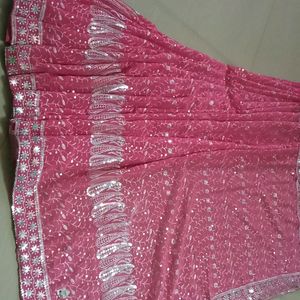 Baby Pink Embroidery  With Chamki Saree