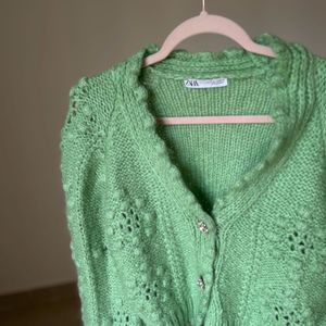 Zara Green Jewel Button Cardigan