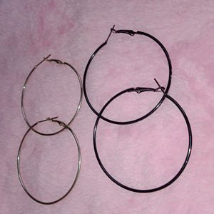 Combo Of Black & Silver Hoop Earrings