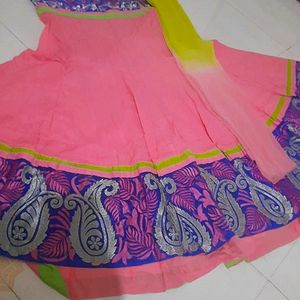 Pink And Blue Embroidered Anarkali Suit & Set