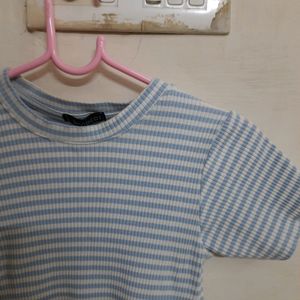 Casual Stripped Women Blue Top